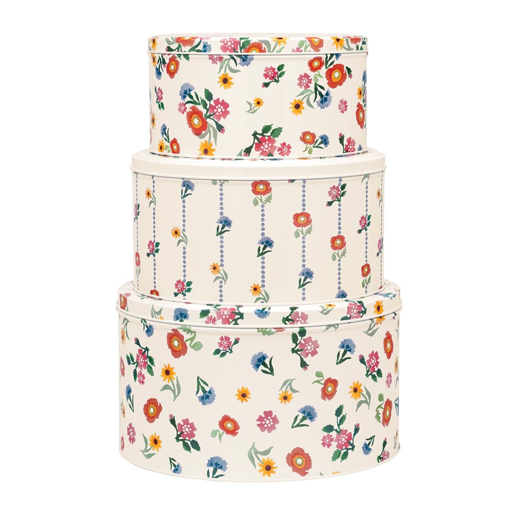 Emma Bridgewater Poppies Floral Cake Tins, Set of 3, Round Nesting Storage Containers, Multi-Color, Tin Material