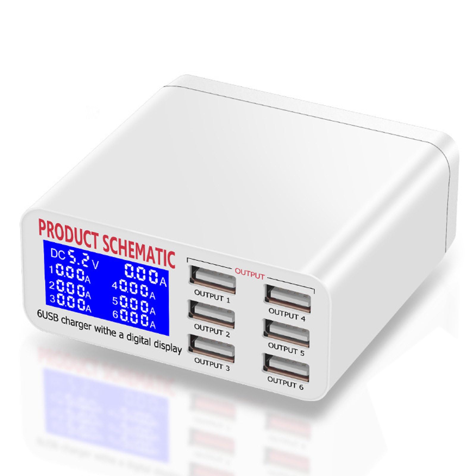 Chargeur USB multi-ports Affichage de courant LED indépendant à 6 ports PD45W Tête de prise multifonction à charge rapide universelle