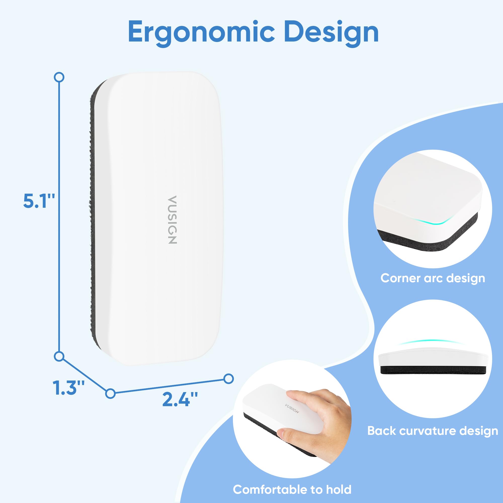 VUSIGN Magnetischer Whiteboard-Radierer, trocken abwischbar, 4 Stück