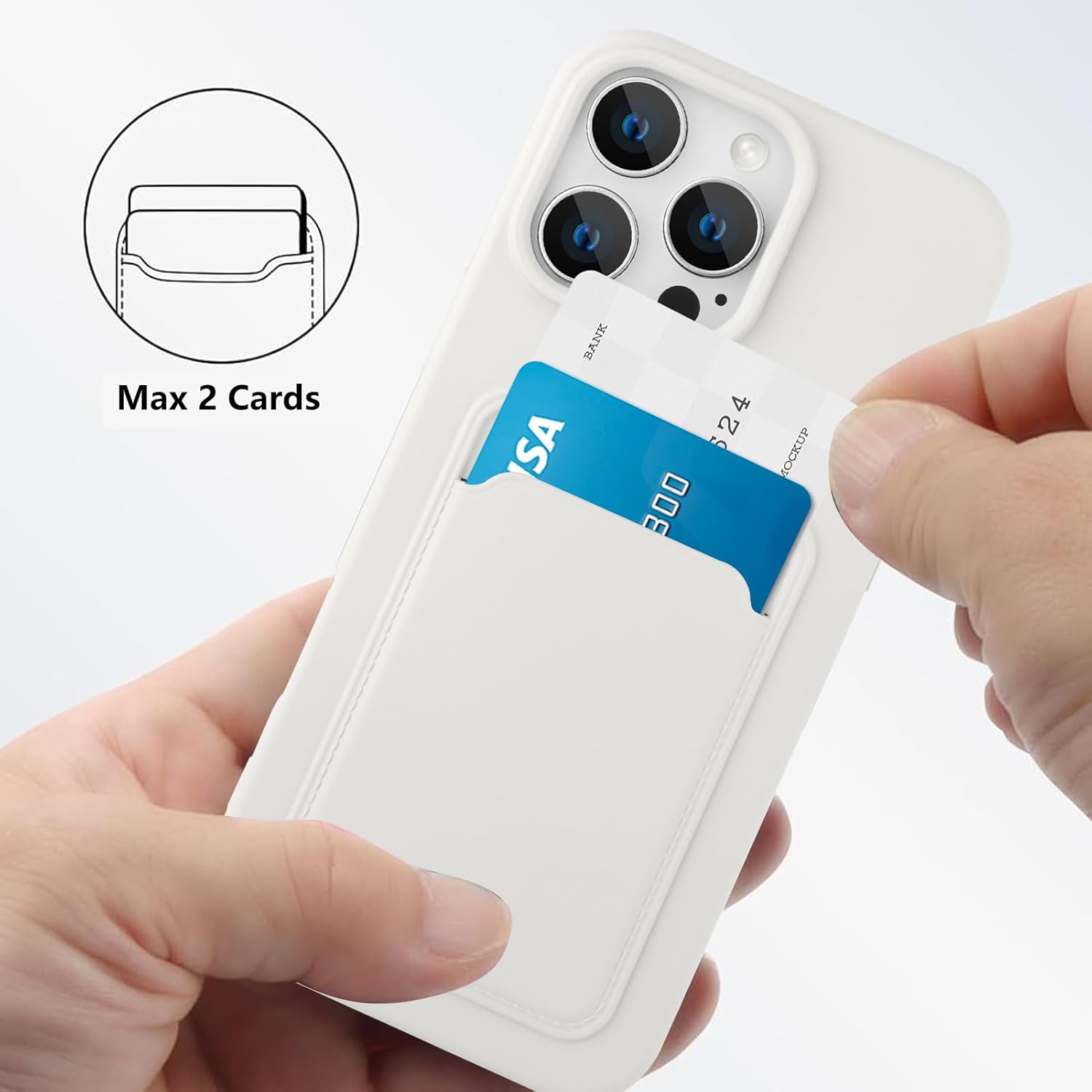MZELQ Compatible with iPhone 16 Pro Case TPU Card Holder Wallet Cover,Camera Protection + Screen Protector Soft Card Slot Phone Case -White - Image 6