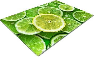 Glass Chopping Board - Worktop Protector and Over The Sink Board - Heat Resistant - Large With Lemon and Lime Closeup