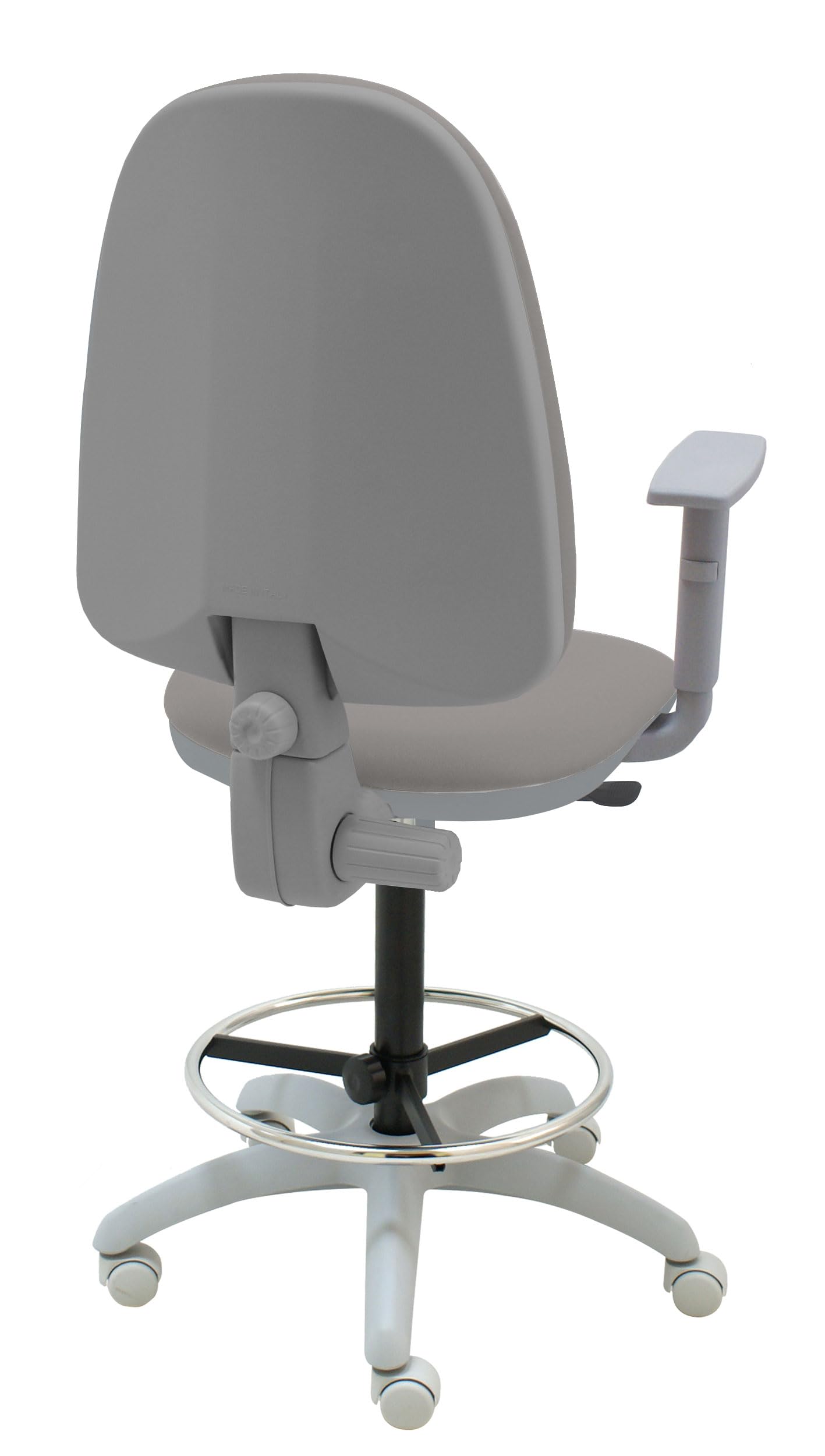 La Silla de Claudia- Taburete Giratorio Torino Gris. Altura y Reposapiés Regulables. Taburete de Oficina tapizado con Reposabrazos (con Reposabrazos, Gris)