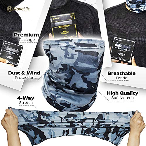Novelife Neck Gaiter, Bandana Face Mask, Balaclava Breathable Cover Scarf, Gator Covering (Camouflage Blue And Dark Blue) #TOP4