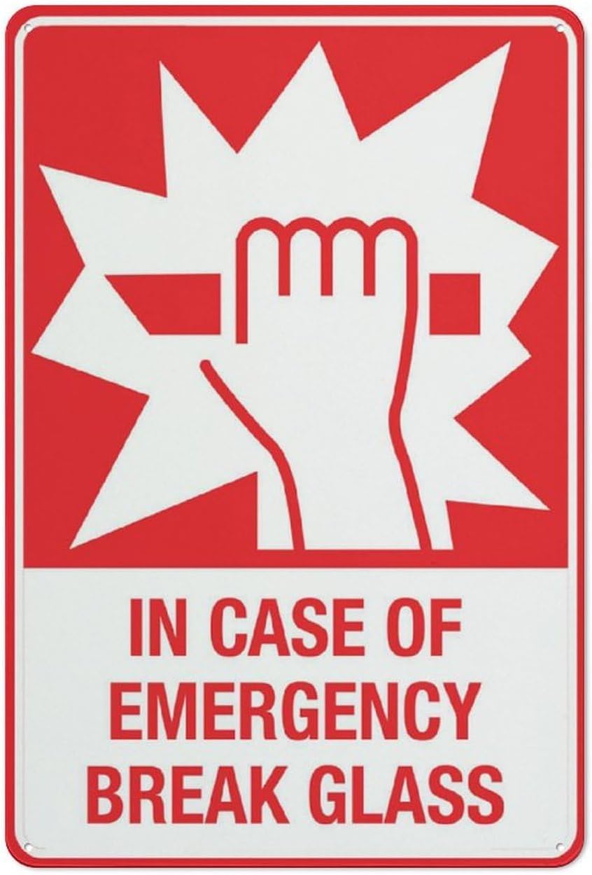 In Case of Emergency Break Glass Rust Free Aluminum Sign - Rustproof, Multicolor Decor with Pre-Drilled Holes for Office, Factory - 12x16 Inch​