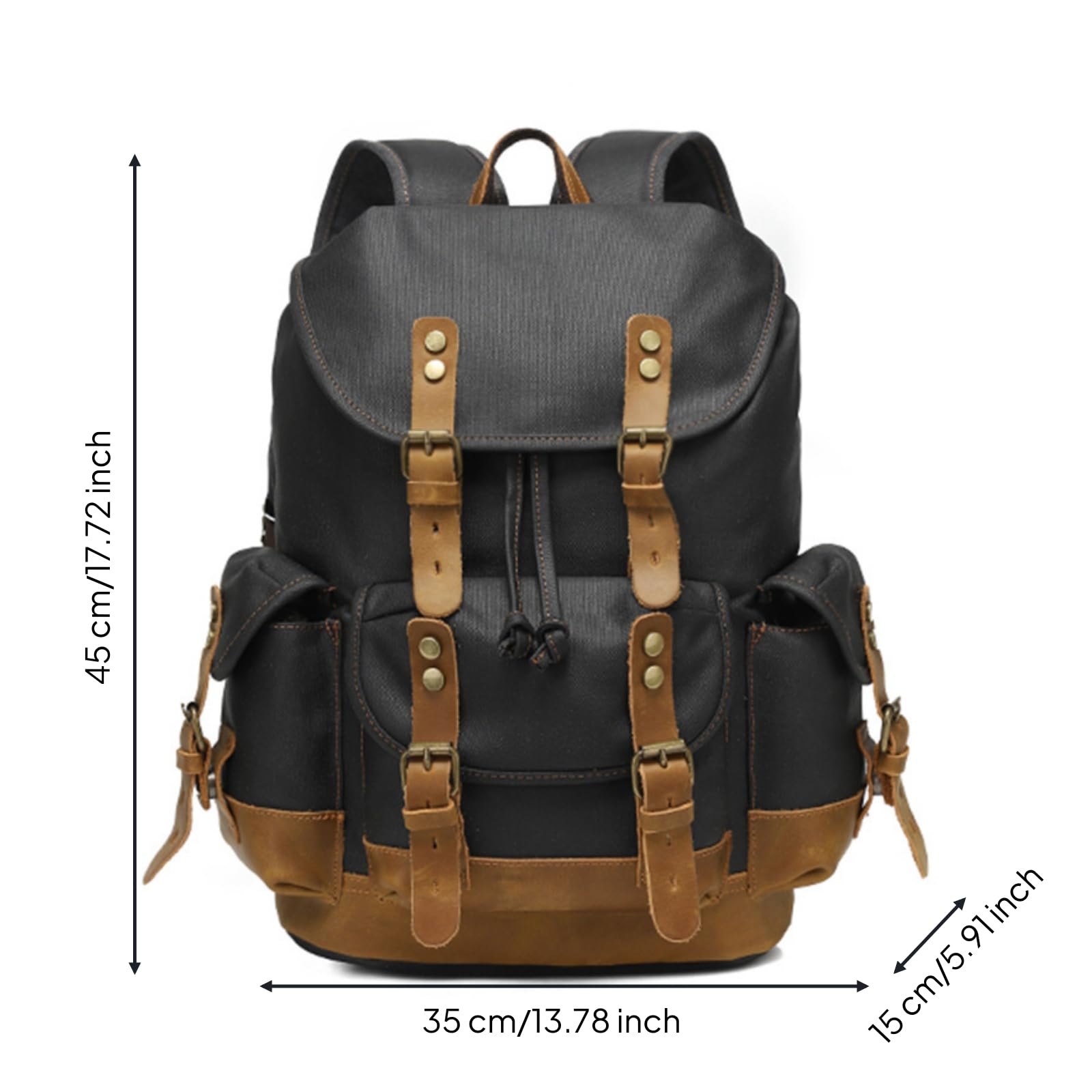 Zaino da Viaggio Impermeabile Zaino Zainetto Borsa Rucksack in Tela con Superiore Coulisse Doppie Cinghie a Fibbia Tasca Frontale Ampia Adatto per, Nero