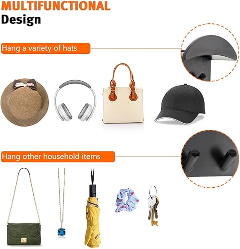 Miniatura 3 de Meltset - Ganchos adhesivos para sombreros de pared, organizador para gorras de béisbol, paquete de 12 percheros sin perforaciones, multiusos,