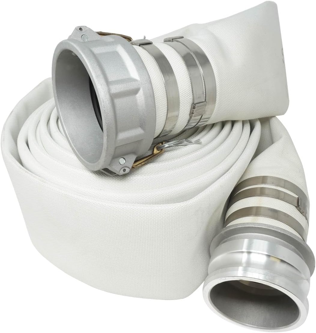 Gloxco 4" ID, Single Jacket Mill Hose Assembly (Aluminum Cam and Groove C and E Fittings) White 50′