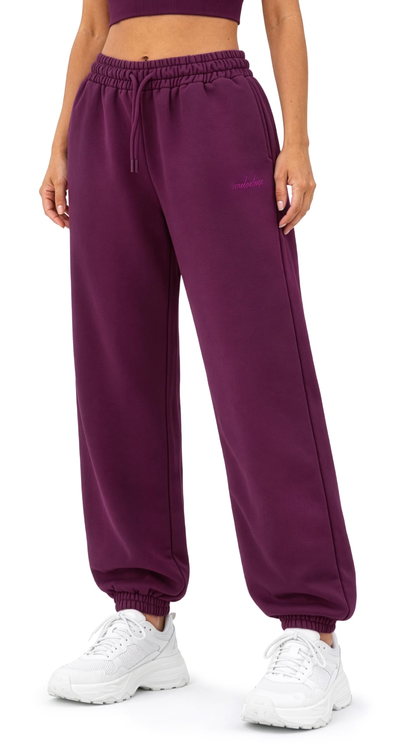 SMILODOX Jogginghose Damen Elura, Tapered Fit Trainingshose, Sweatpants mit elastischem Bund, Tunnelzug und Kordelzug, Elastische Beinabschlüsse Logo-Stitching Clean Fit, Gym & Homewear