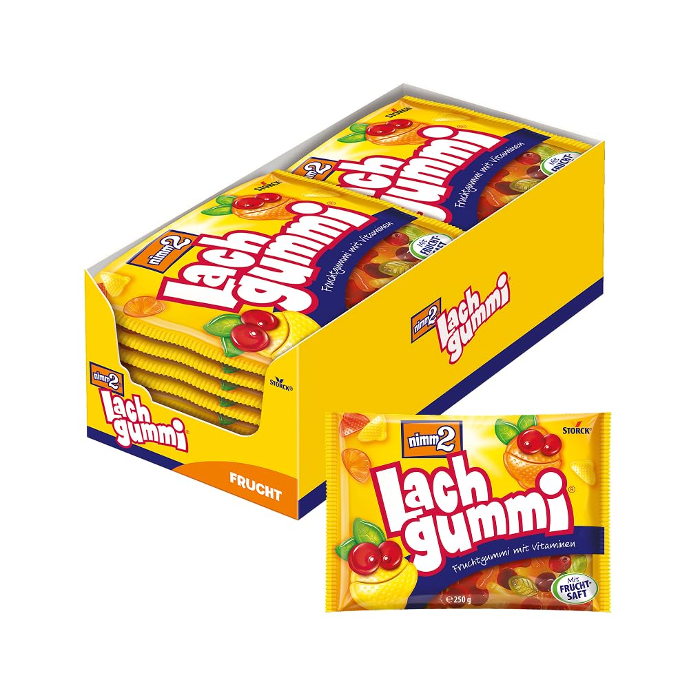 nimm2 Lachgummi – 15 x 250 g – Fruchtgummi mit Fruchtsaft und Vitaminen – Süßigkeit in sechs Geschmacksrichtungen