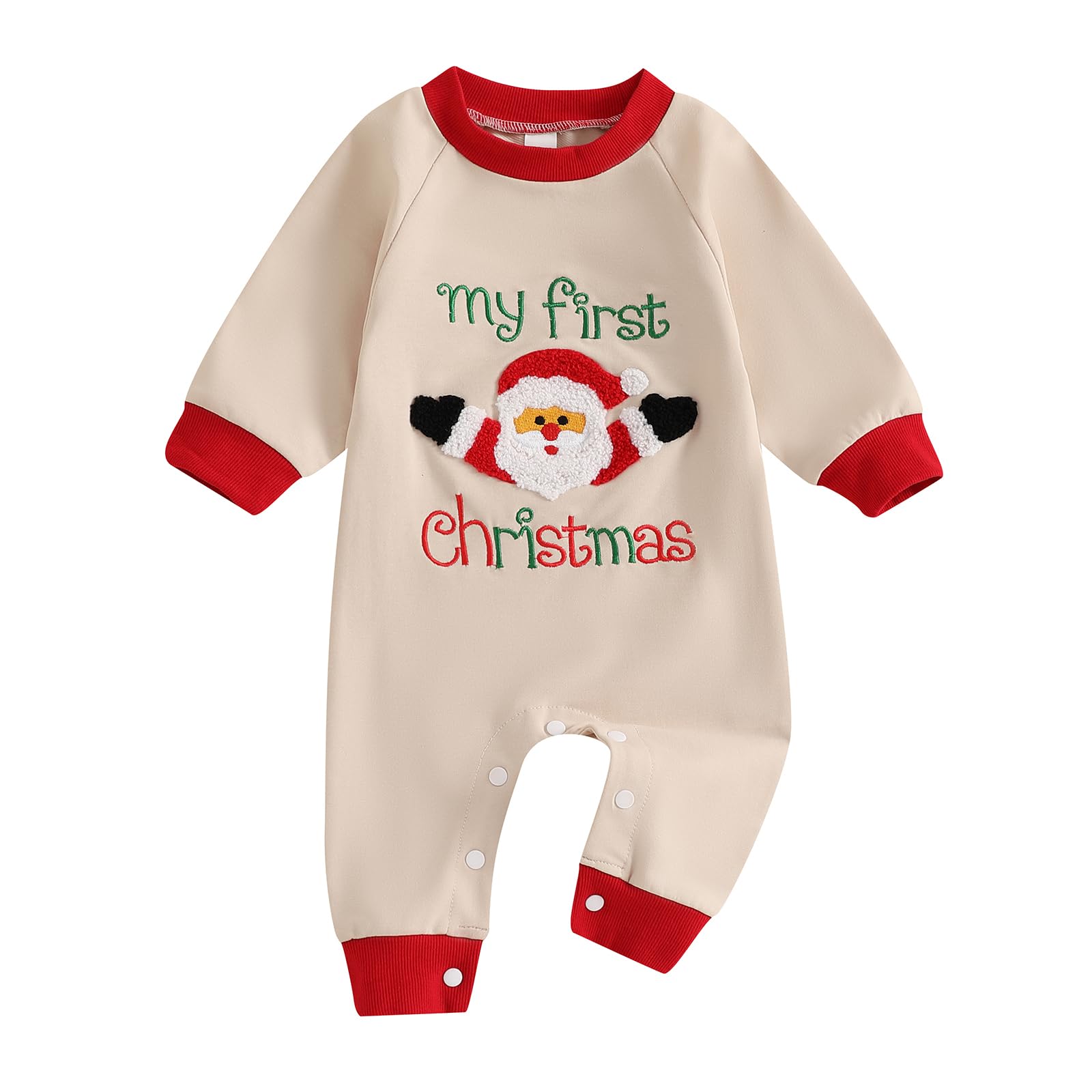 Doisbetthsay My First Christmas Baby Boy Outfit Elk/Christmas Tree/Santa Claus Embroidery Newborn Long Sleeve Romper
