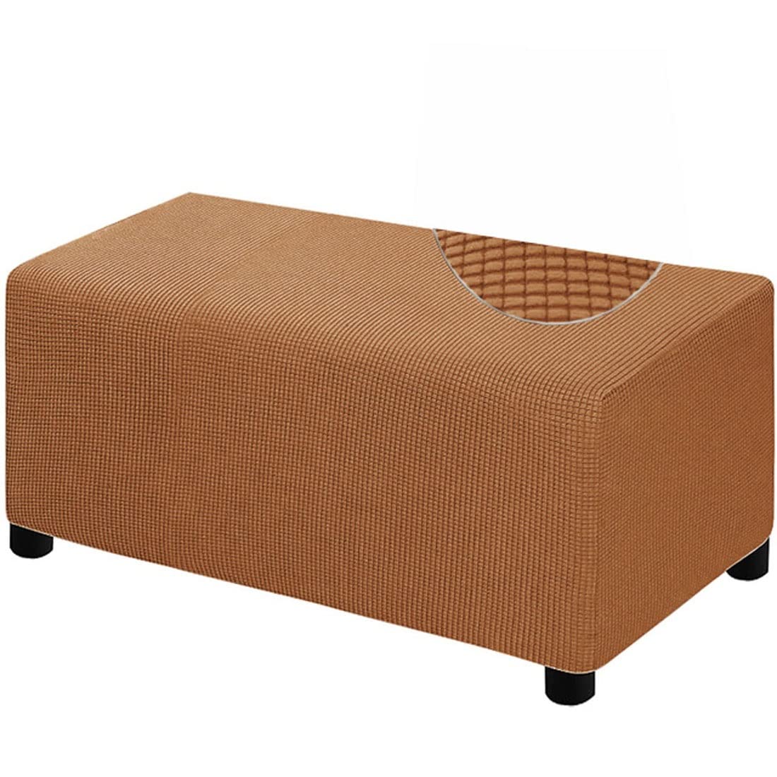ZZDZW Stool Slipcover Strech Ottoman Cover Foot Rest Couch Cover For Living Room，Rectangle Folding Storage Stool Protector Ottoman Covers (Color : Light coffee, Size : L large)