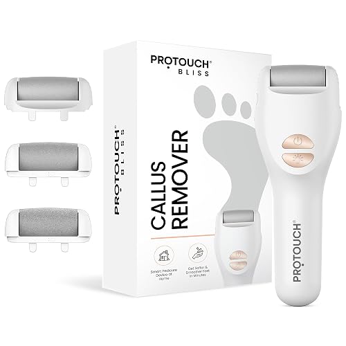 PROTOUCH Bliss Callus Remover | Rechargeable Electric Foot Scrubber for Dead Skin & Cracked Heels | 3 Roller Heads, 2 Speeds | Professional Pedicure Tool | 1 Year Doorstep Warranty