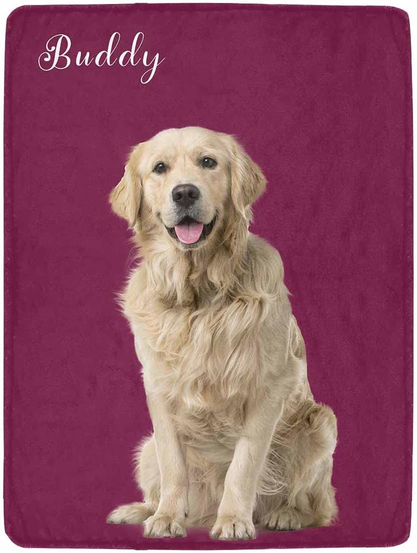 Personalized Dog Portrait Blanket - Custom Photo Blanket with Name - Fleece Throw Blanket - Pet Memorial Gift for Cat & Dog Lovers, 50''x60''