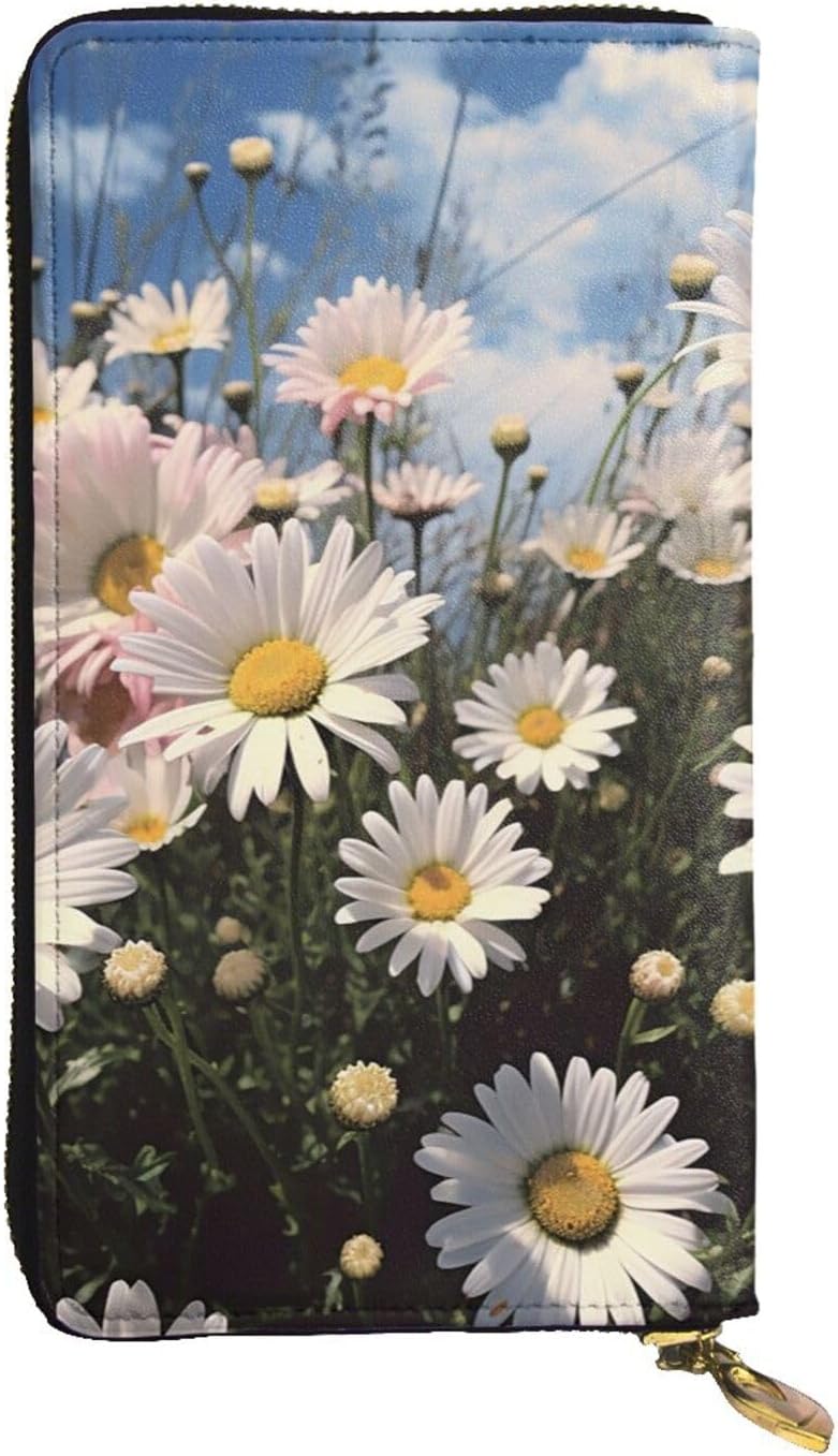 Beautiful Daisies Women's Wallets Ladies Credit Card Holder Slim Thin Leather Clutch Cell Phone Handbag for Women