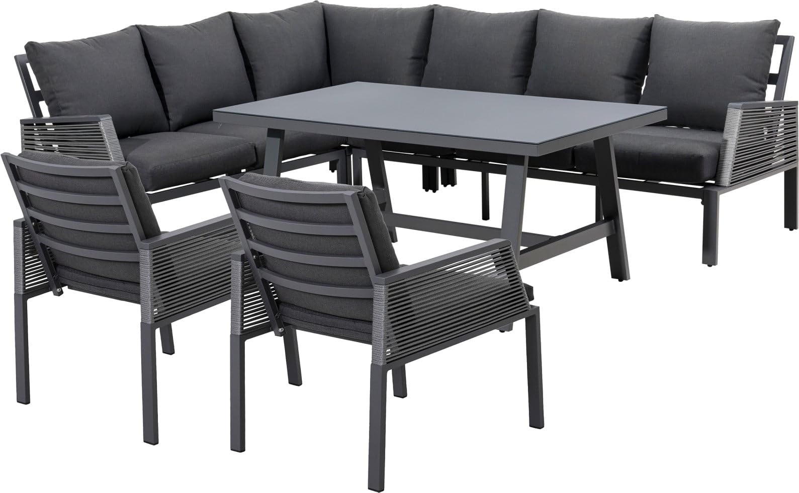 Primaster Gartenmöbel Set Girona Lounge Sitzgruppe für 8 Personen Alu anthrazit Outdoor Gartenlounge Tisch Kissen Modern Terrasse