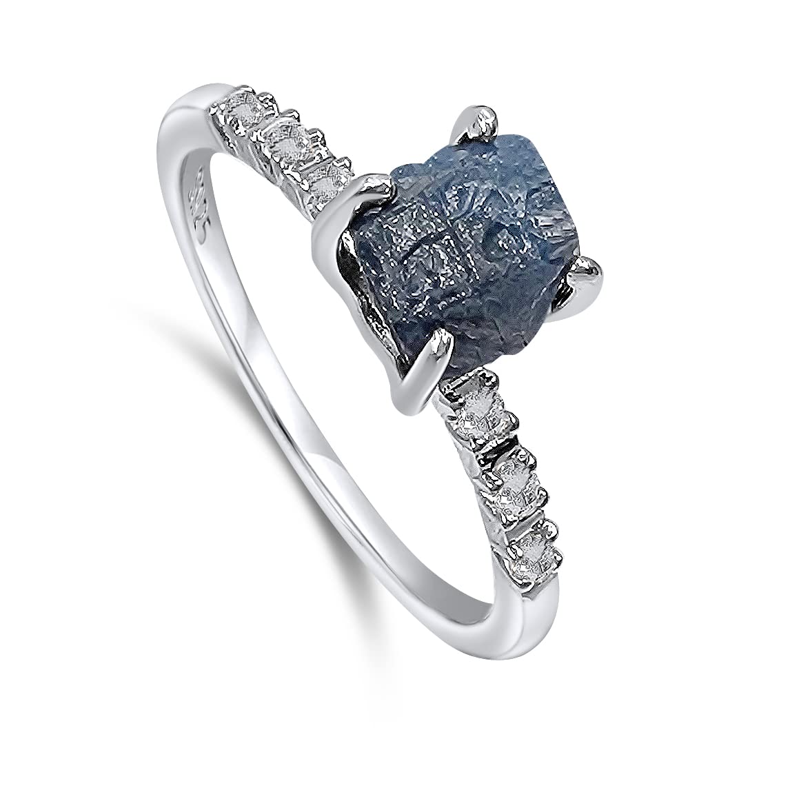 Real Raw Blue Sapphire Dainty Ring white Gold September Birthstone gift for sister daughter niece Christmas birthday Uniquelan Jewelry (blue-sapphire, 6)
