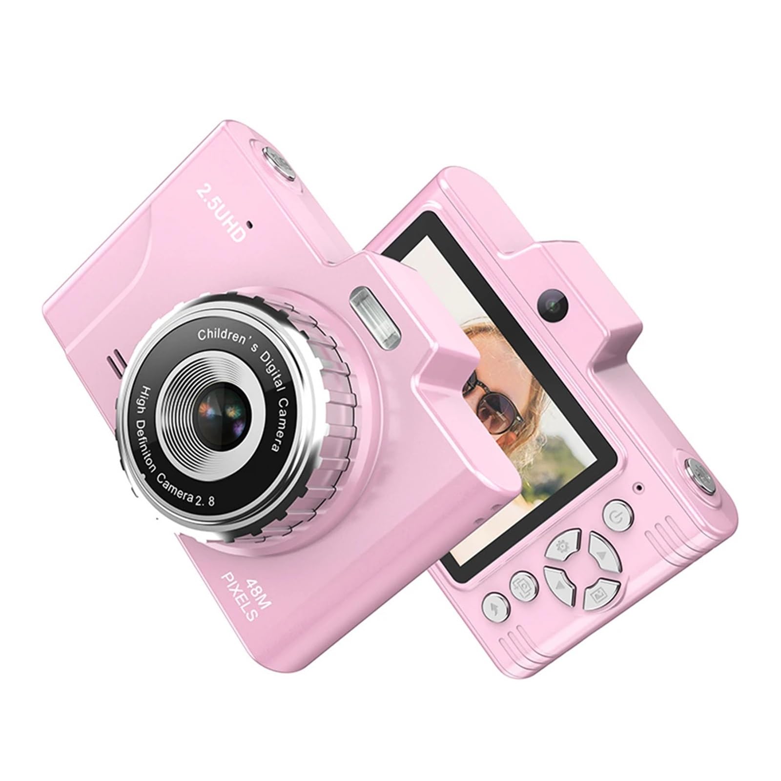 Kompaktowy Aparat Dla Dzieci 1080P 48 MP Z Dwoma Obiektywami 8 × Zoom Optyczny Mini Kamera CCD 2,8-calowy Ekran TFT(Pink)