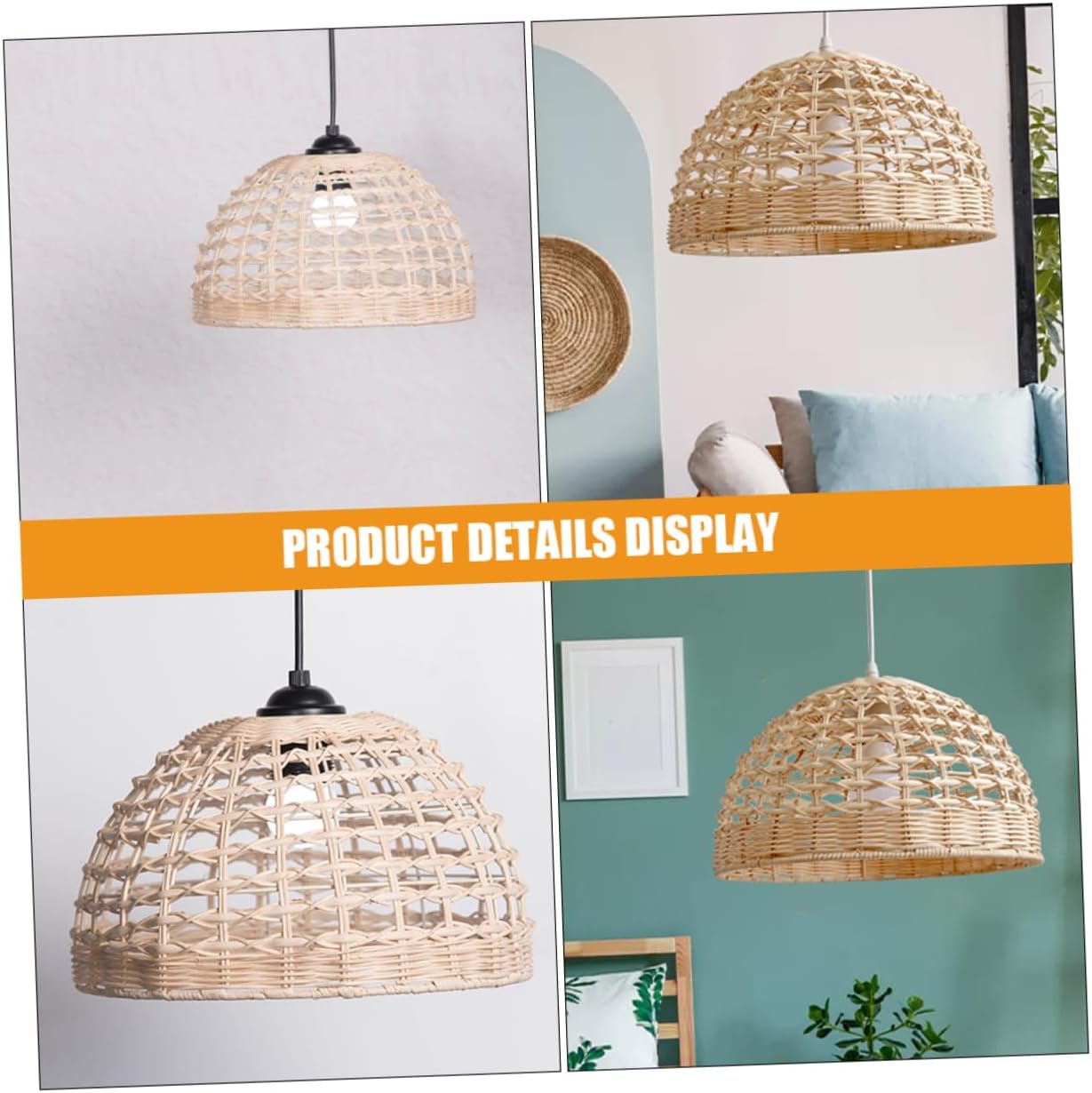 Homoyoyo Rustic Woven Pendant Lampshade Handcrafted Rattan Light Shade for Farmhouse Ceiling Fixtures Versatile Natural Decor for Warm Ambiance Fits Bulbs