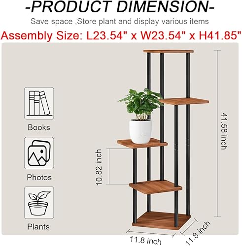 Miniatura 4 de AZERPIAN Soporte para plantas de 5 niveles de interior, estante de flores de metal para múltiples plantas, esquina, soportes altos para flores para
