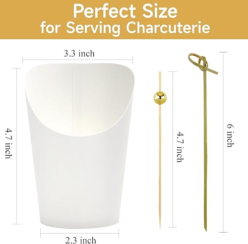 Miniatura 8 de 50 juegos de tazas de charcutería de 14 onzas con palitos y bolsas, cajas individuales de papel negro para charcutería desechables individuales (50