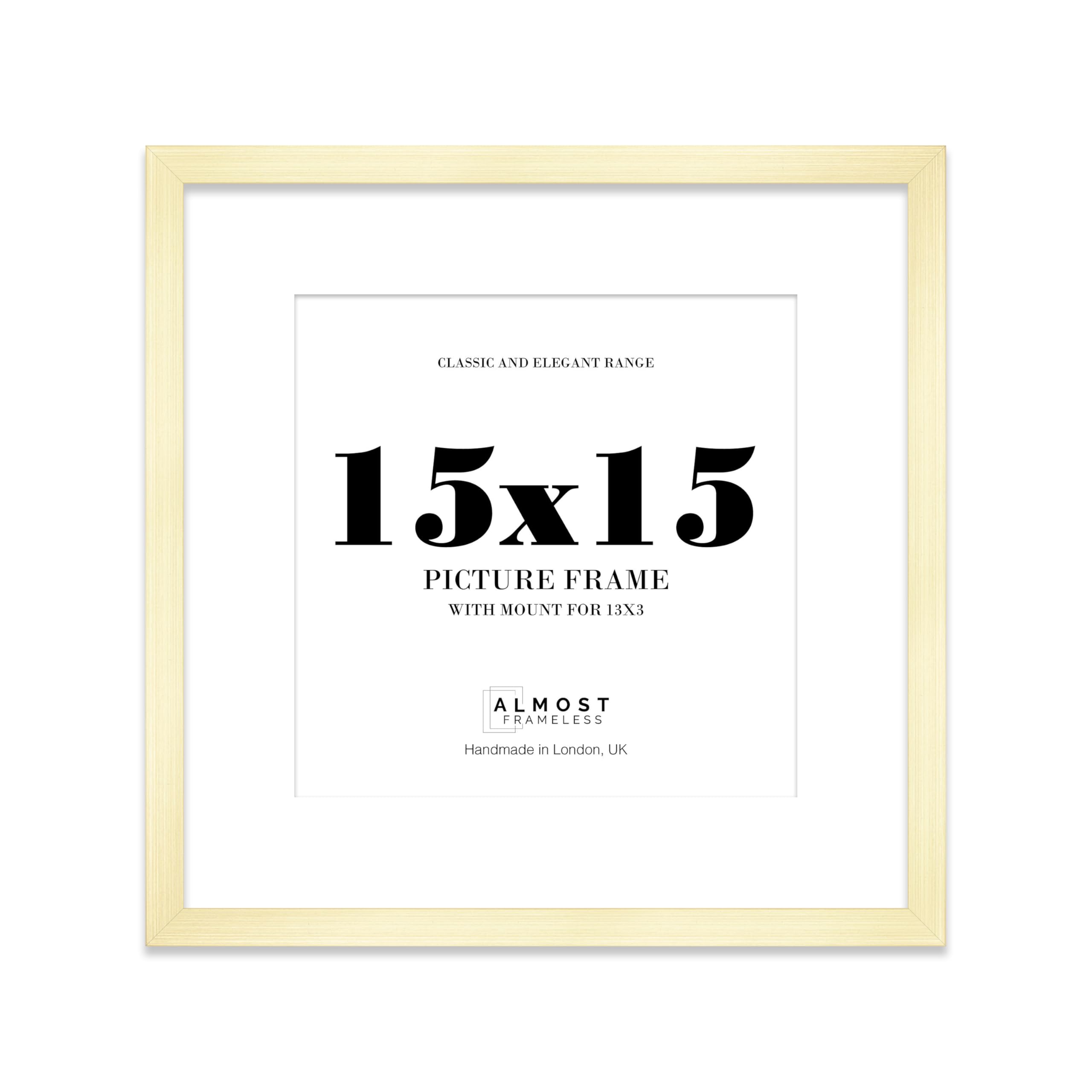 15x15 Gold Picture Frame with Mount for 13x13 Photos, Prints - Modern Square Wall Frame, 1 Pack