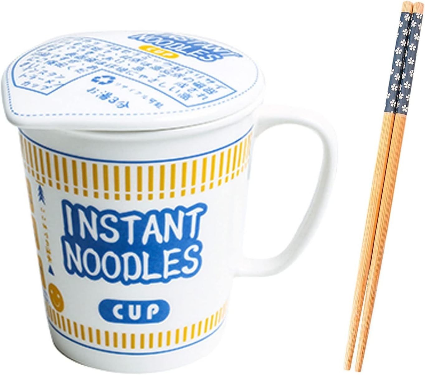 Instant Noodle Bowl Ceramic with Cover, Creative Ramen Soup Bowl Mug Cover Student Lunch Box Bowl (Color : Blue, Size : S)