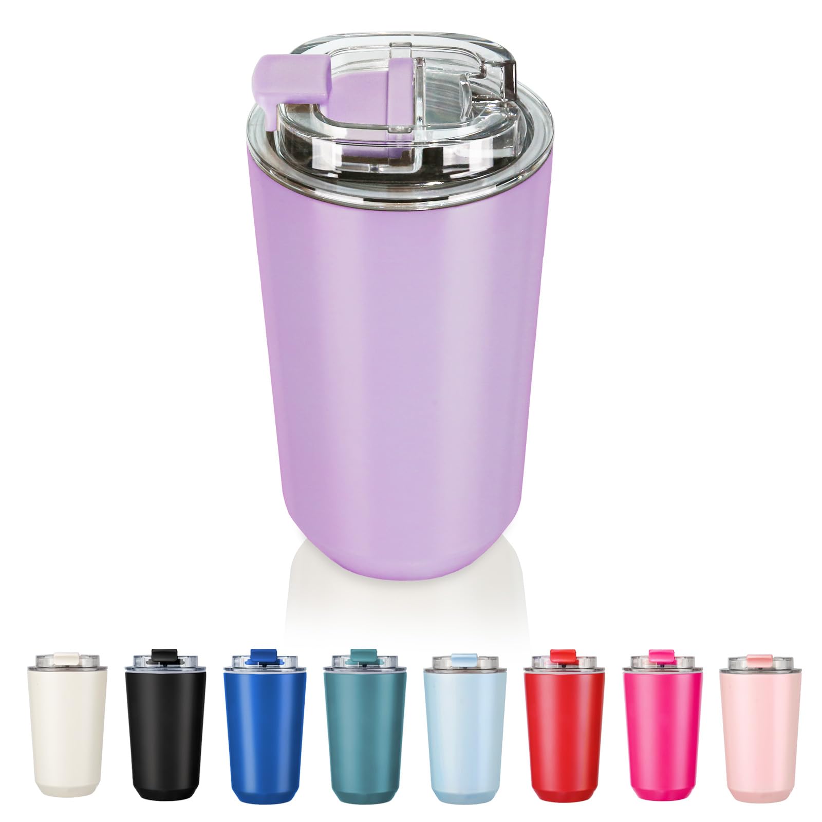 Puraville Insulated Tumblers with Lid, 14 oz Travel Coffee Mug Stainless Steel Vacuum Thermos Cup, 10/14 oz Leak Proof Reusable Double Walled Coffee Tumbler for Iced and Hot Drinks,Lilac, CM003