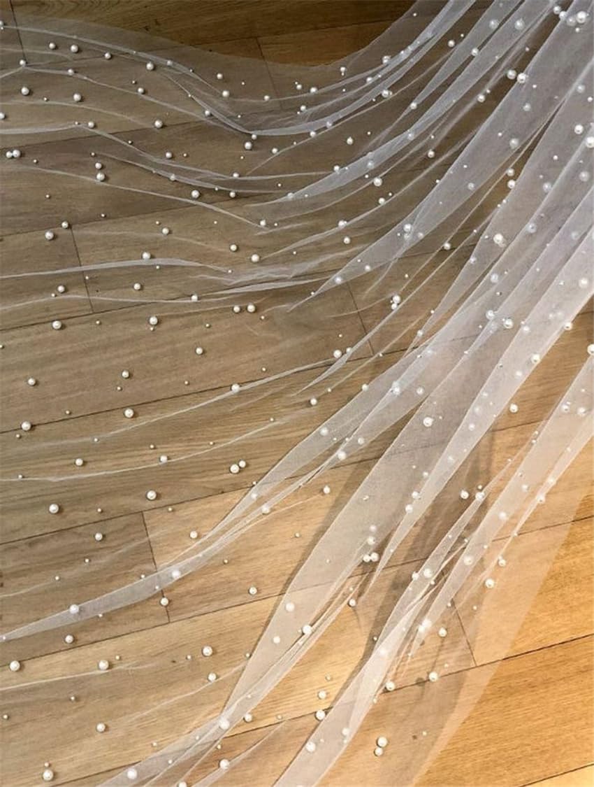 Velo da Sposa Lungo di Lusso con Pettine, Velo da Cattedrale con Perline, Velo da Sposa Bianco Avorio Champagne, Velo Lungo da Sposa con Perle 3 Metri