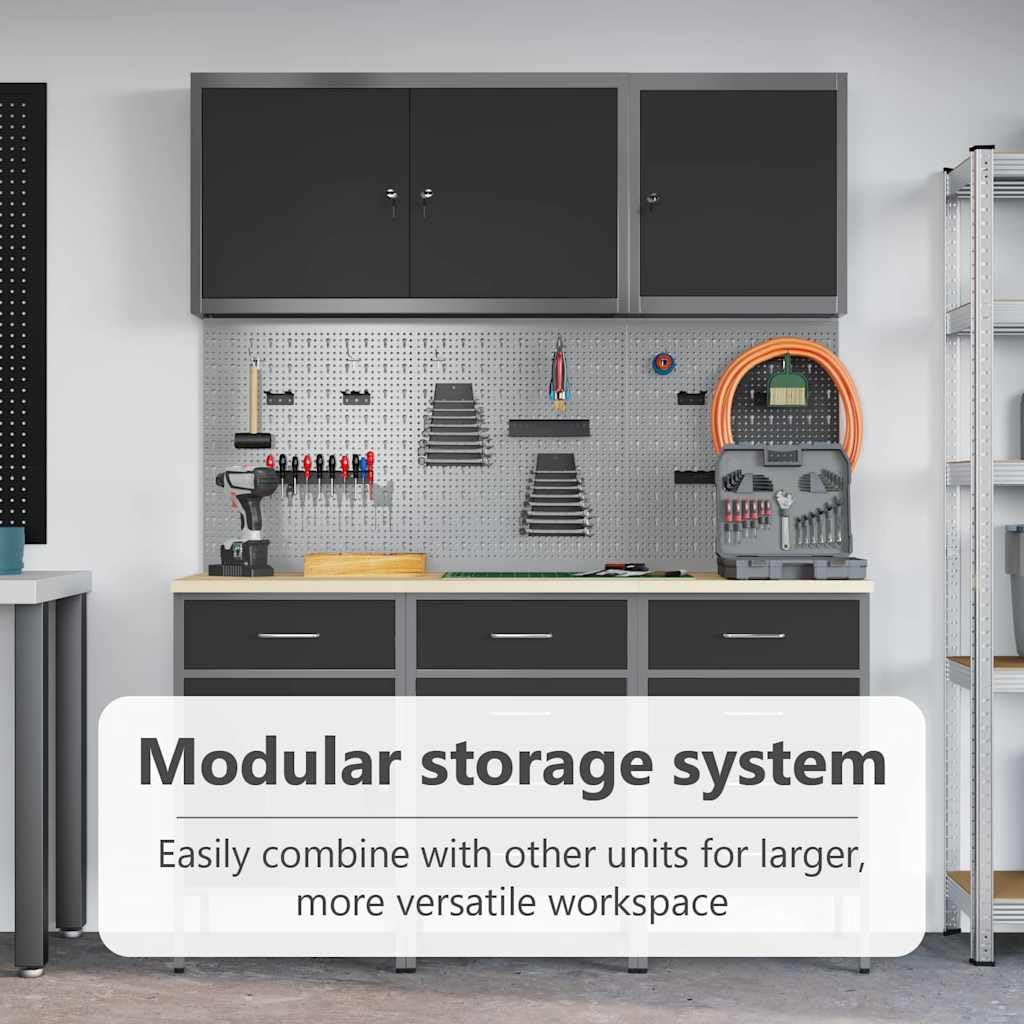 vidaXL Armadio Industriale con Cassetti e Pannello per Attrezzi Acciaio Legno Ingegnerizzato Bloccabile Piedi Regolabili Perfetto per Garage Officina Organizzazione Attrezzi