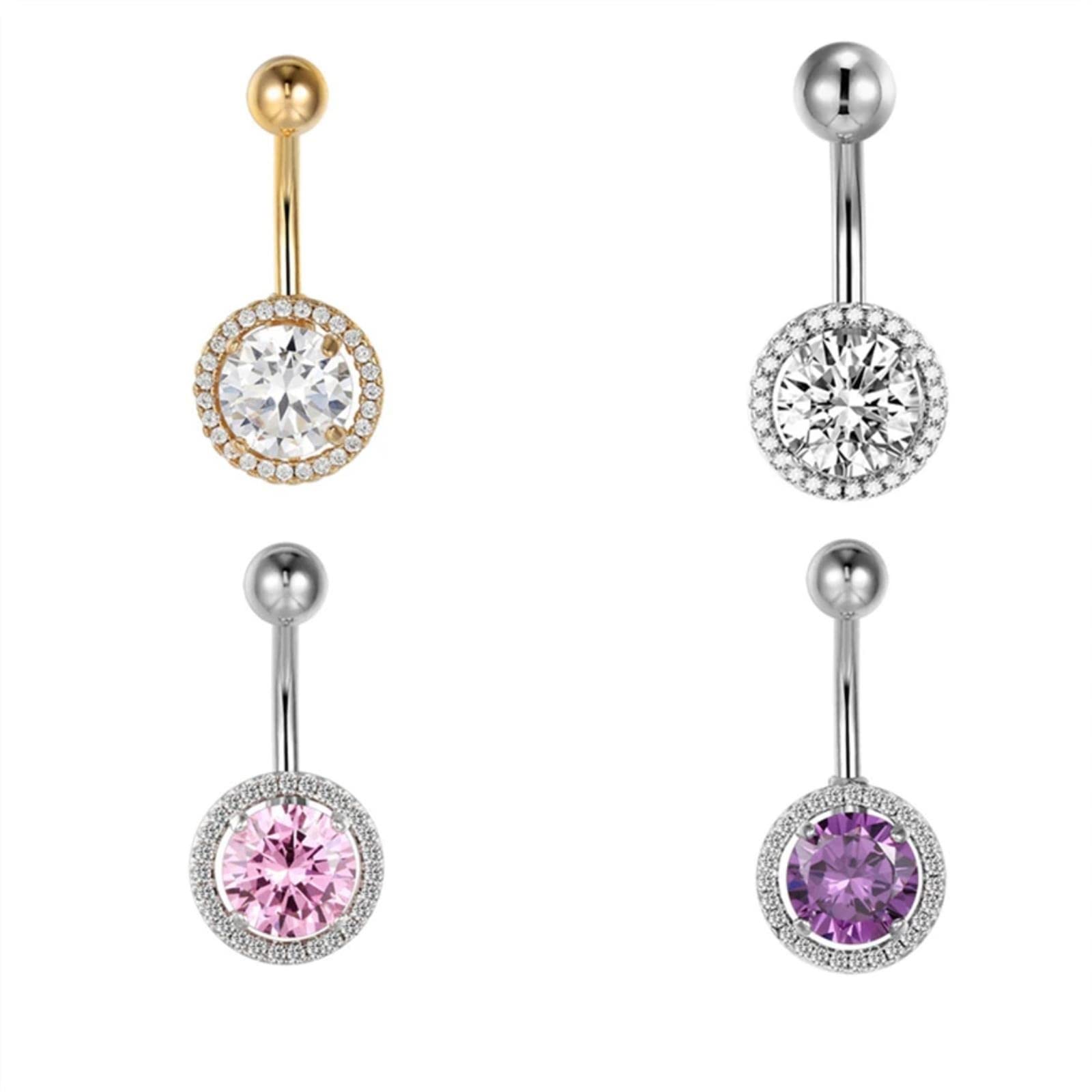 STOPI Unids/Set Grandes Anillos De Cristal para El Vientre 14g Doble Joya Barra Curvada Piercing para El Ombligo Joyería Corporal