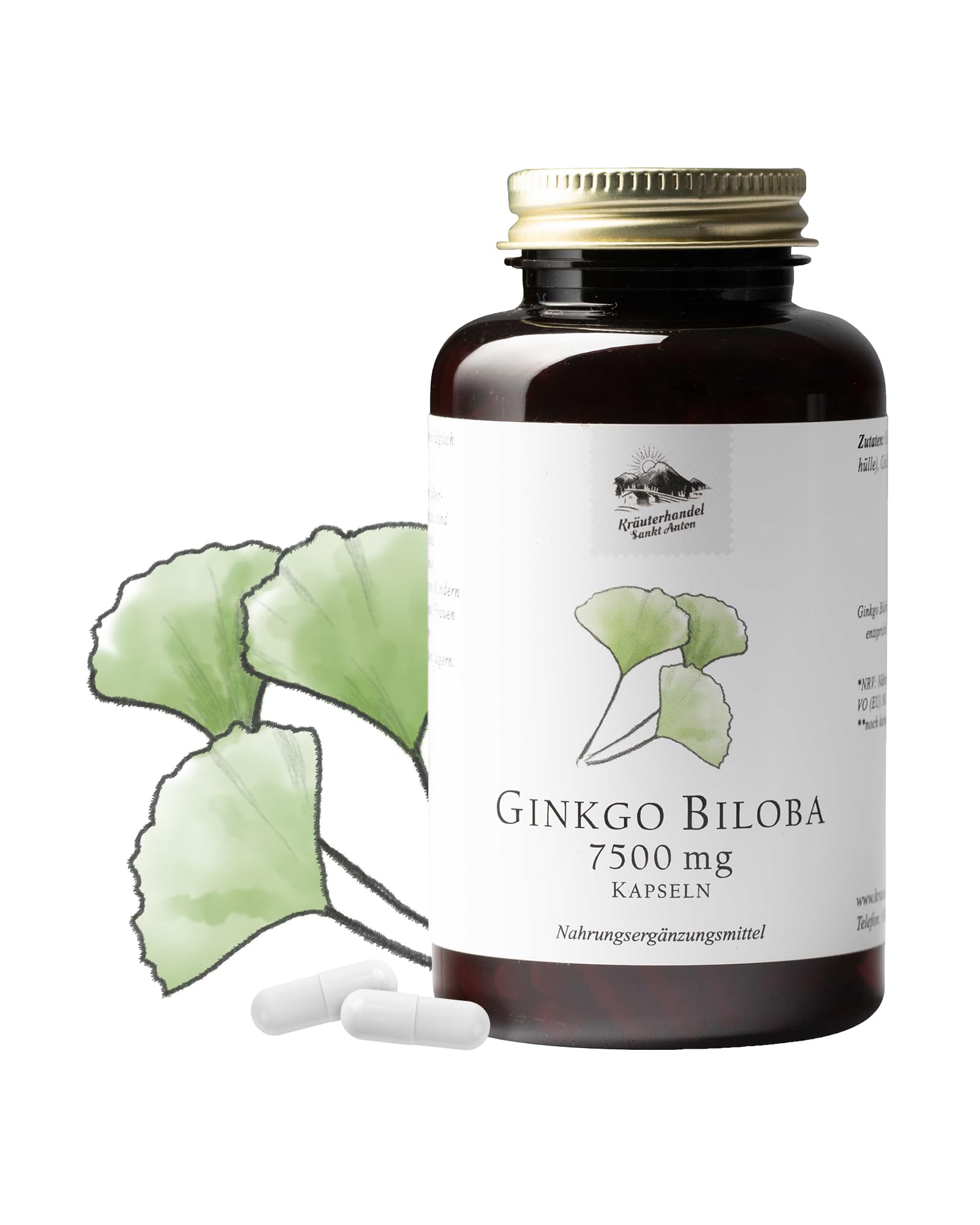 KRÄUTERHANDEL SANKT ANTON® - Ginkgo Biloba 7.500 Supra Kapseln - Hochdosiert - Laborgeprüft - Deutsche Premium Qualität (360 Kapseln)