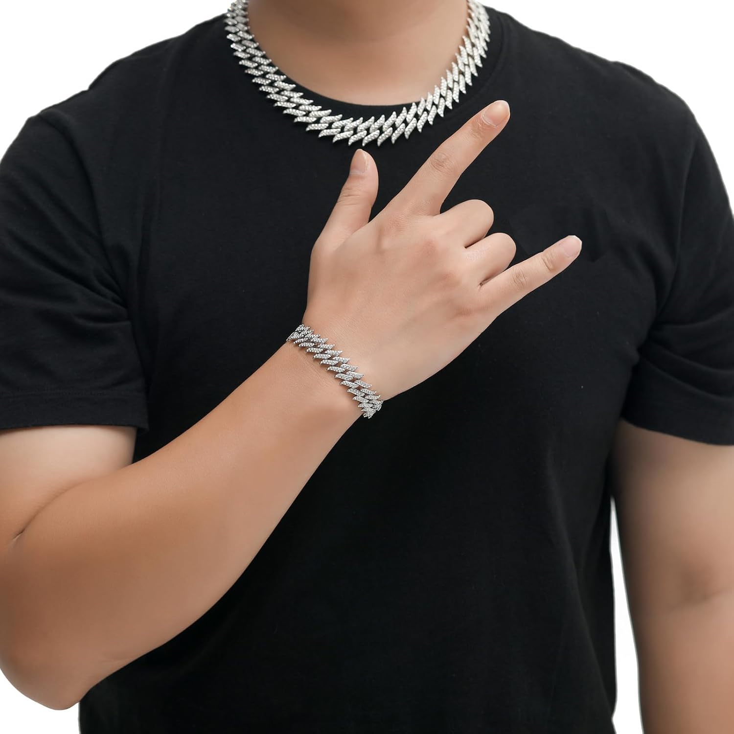 14K Gold Over S925 18mm Wide Thorn Cuban Link Chain Necklace, Fully Iced Out with ITALIAN 5A LAB ZIRCONIA, Luxurious Hip-Hop Cuban Style Jewelry, Best Gifts for Son