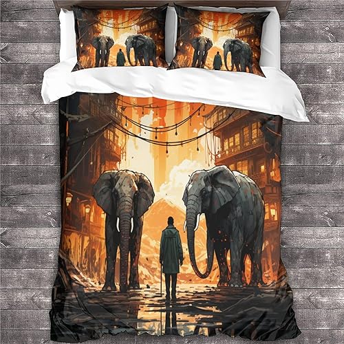 Parure de lit 3D éléphant microfibre douce et résistante avec fermeture - 4