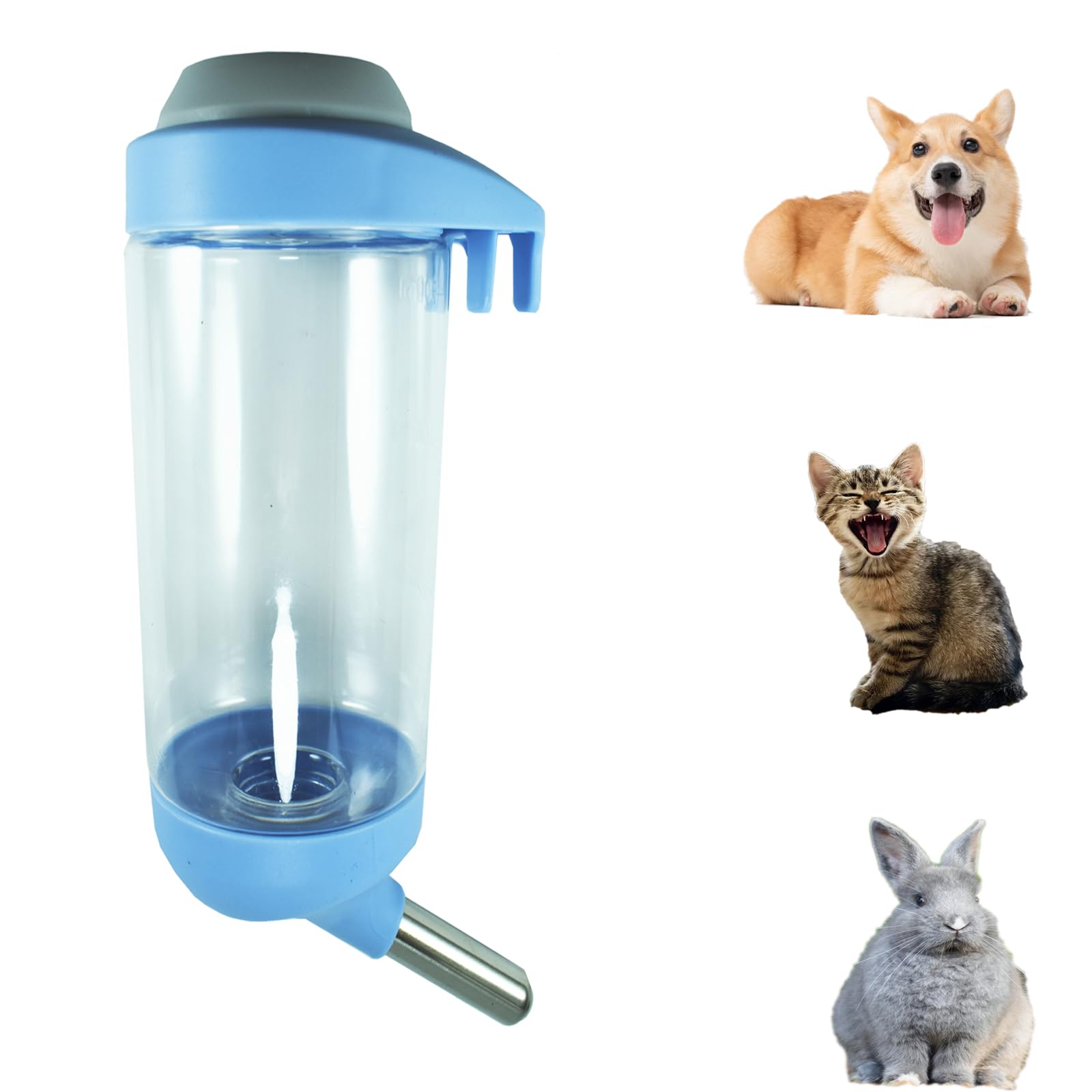 DEEUCHIS Dog Crate Water Bottle - 17 oz No Drip Kennel Pet Water Dispenser, Easy-to-Use Cage Water Bottle for Dogs, Cats, Small Animals, 500ML, Blue