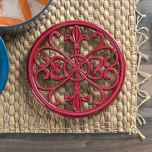 Home Basics Fleur De Lis Collection In Red | Made From Cast Iron | Trivet | Paper Towel Holder | Napkin Holder | Spoon Rest | Complete Your Kitchen #TOP2