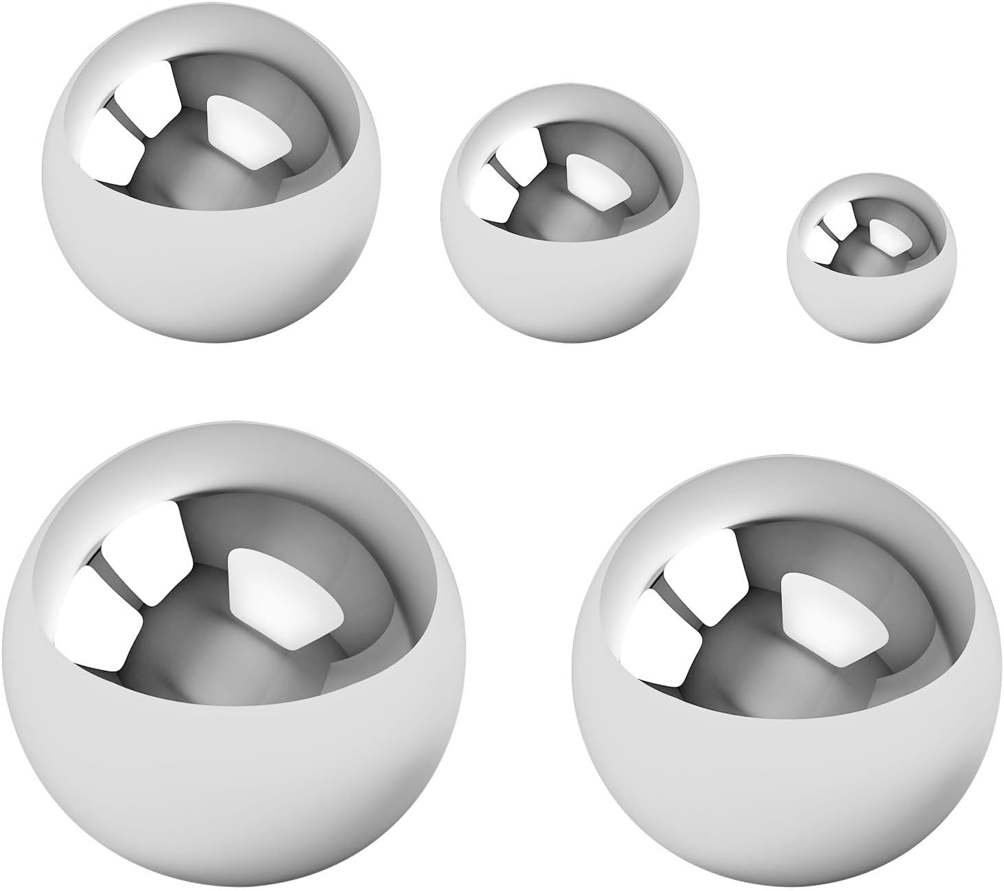 Veemoon Stainless Steel Gazing Balls 5pcs Set, Hollow Mirror Polished Garden Spheres for Outdoor Patio Decoration, Sizes 51mm to 150mm, Reflective Metal Floating Globe Ornaments