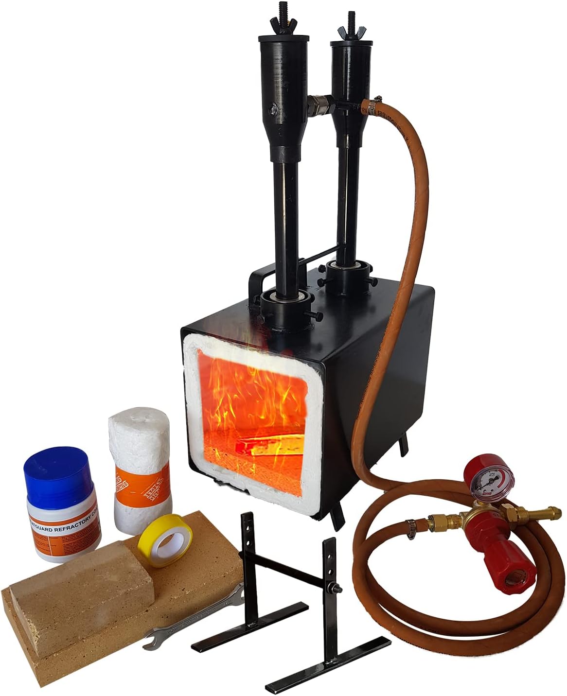 Blacksmithing Forge Double Burner, 2600F Rated, Propane Gas Forge for Knife Making Blacksmithing Farrier Tools - Rectangle Shape Steel Forge