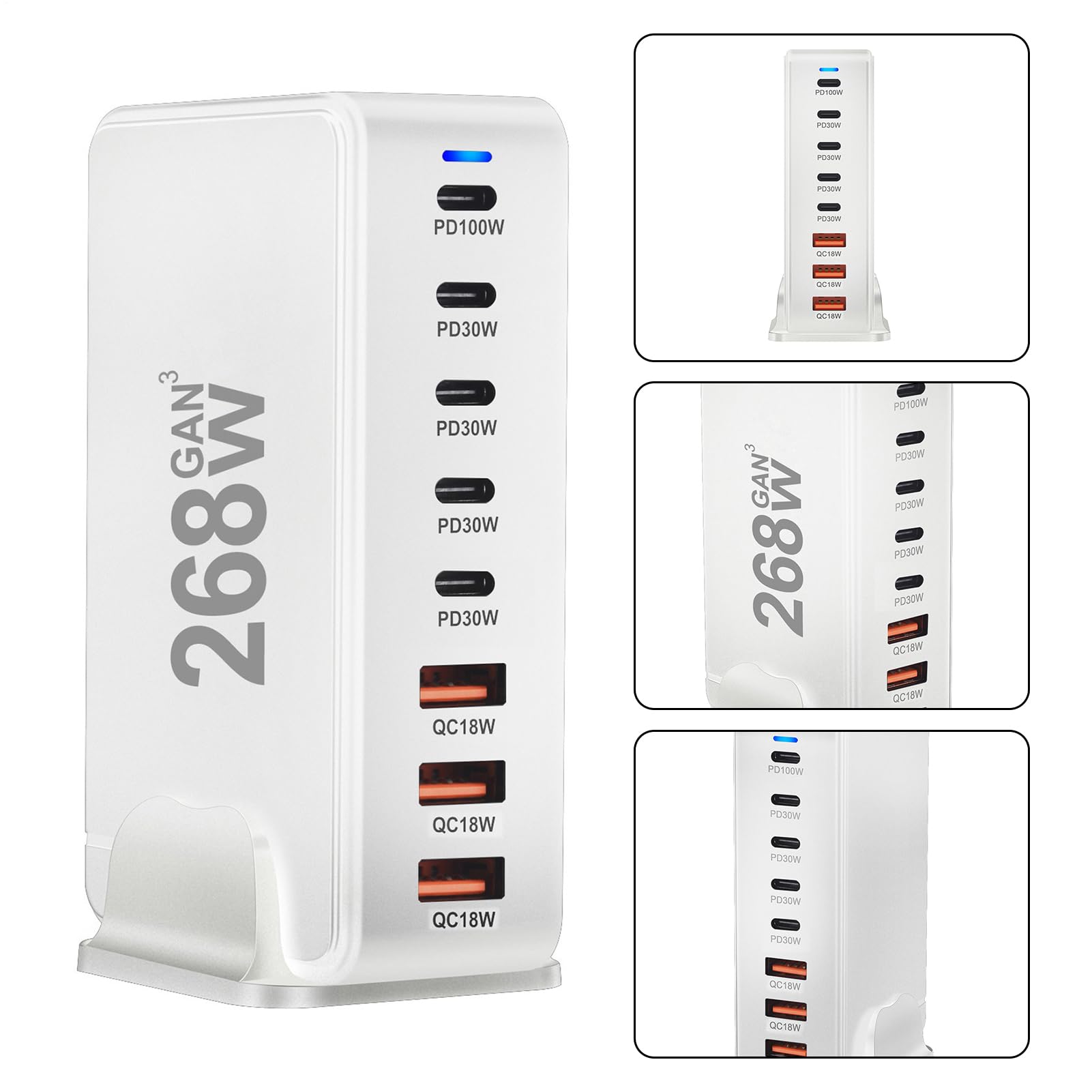 Caricatore con Connettore USB C Stazione di Carica con 8 Porte USB Multiple | Caricatore 268W USB C PD Per L'Uso In Casa, In Ufficio, In Viaggio, Per Telefoni, Tablet, Laptop E Altri Dispositivi E