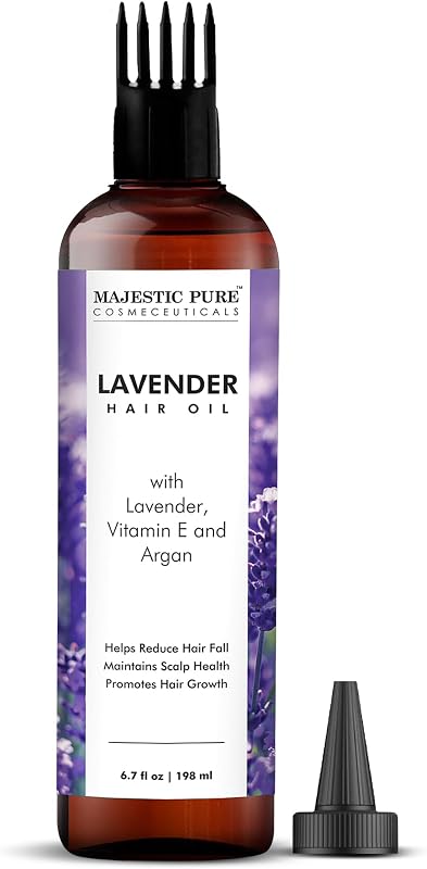 Majestic Pure Lavender Hair Oil with Vitamin E & Argan Oil - 6.7 Fl Oz | Ideal for daily hair care, scalp massage, nourishing dry hair, enhancing shine, and improving manageability.