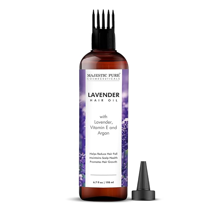 Majestic Pure 100% Pure Lavender Oil with Vitamin E for Hair Care, Strengthening, Nourishing, and Volumizing Formula with Vitamin E &amp; Argan Oil - Non GMO Verified, 6.7 Fl Oz