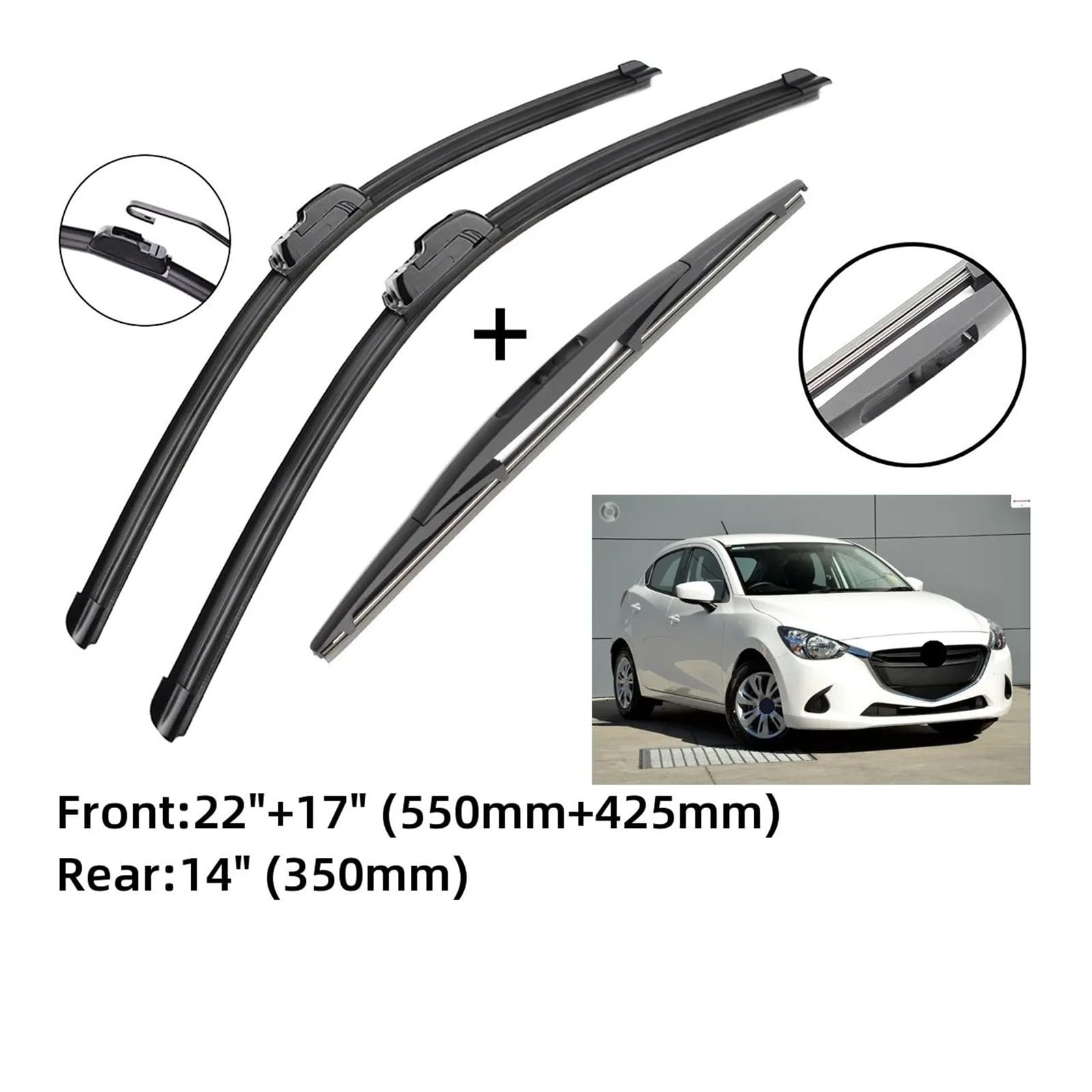 Silencio Escobilla Escobillas Limpiaparabrisas Delanteras Y Traseras Para Mazda 2 Demio DJ 2015-2019, Accesorios De Corte
