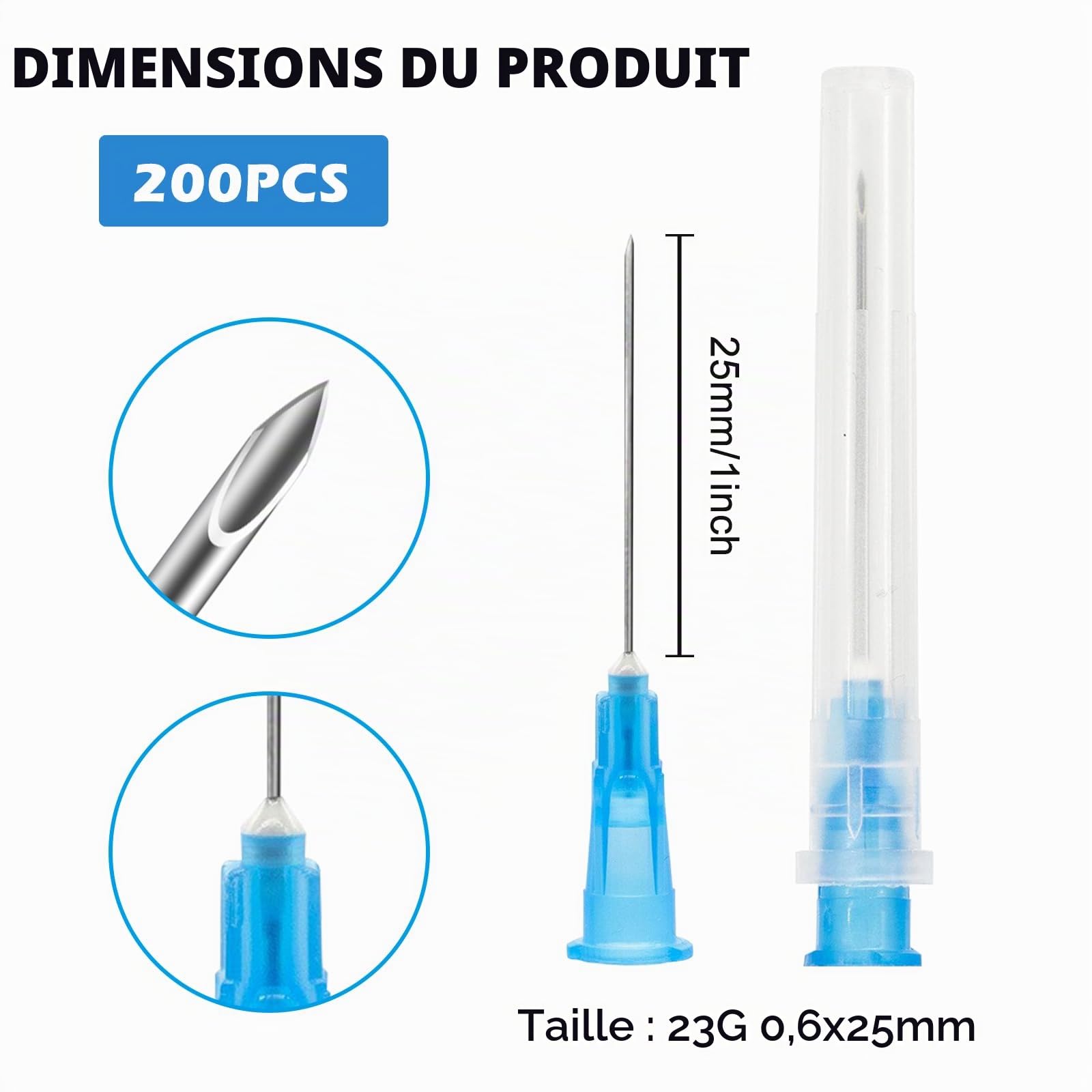 Lot de 200 tubes de distribution en acier inoxydable 23 g 0,6 x 25 mm pour liquides de recharge, accessoires de dosage pour recharges de liquide, tubes de recharge pour l'industrie, les loisirs et le