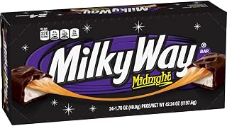 Milky Way Midnight Dark Chocolate Candy Bars, Full Size 1.76oz - Bulk Pack of 24 for Snacking & Sharing