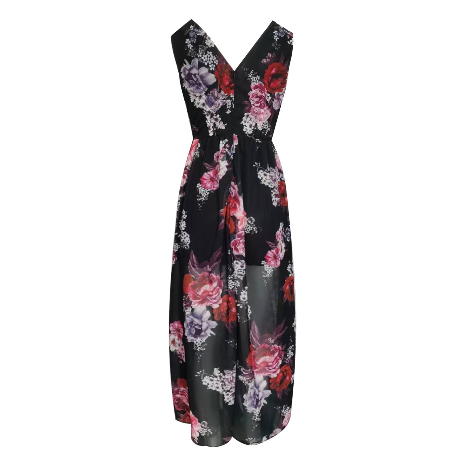 Abito Donna XS - Abito da Donna Senza Maniche con Scollo A V in Patchwork con Stampa Floreale in Chiffon Vestito Neonata Elegante Manica Lunga