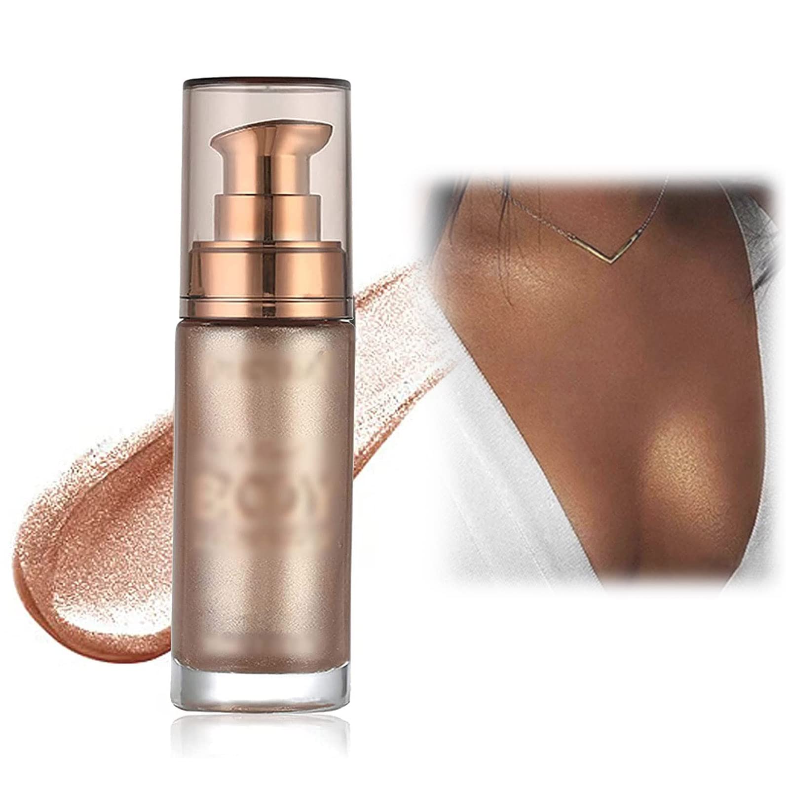 Body Luminizer,Liquid Highlight,Body Highlighter Makeup Smooth Glow Liquid Foundation,Waterproof Moisturizing Highlighter Cream for Face Body Contour Makeup (Rose Gold)