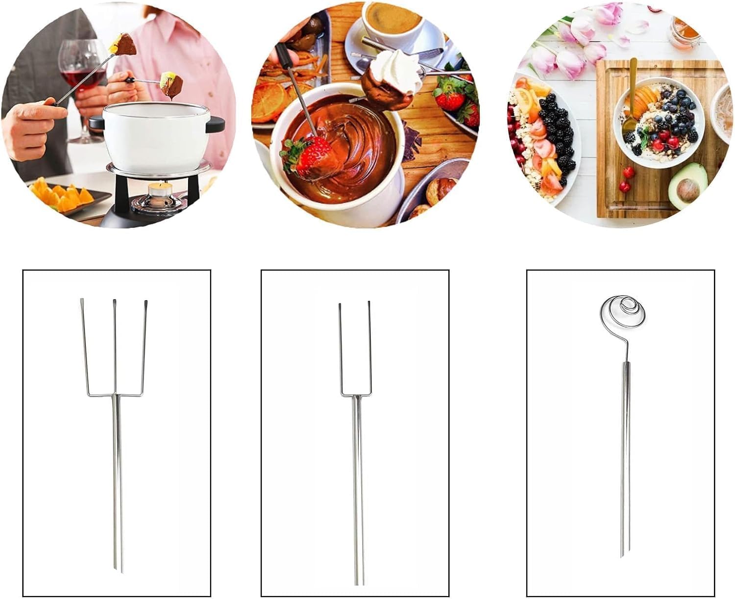 Tenedores de Praliné,3 Piezas Tenedores de Chocolate de Acero Inoxidable,Cubiertos de Praliné,Tenedor para Fondue,Tenedor de Inmersión para Trufas Artesanales,Caramelos y Salsa de Frutos Sec