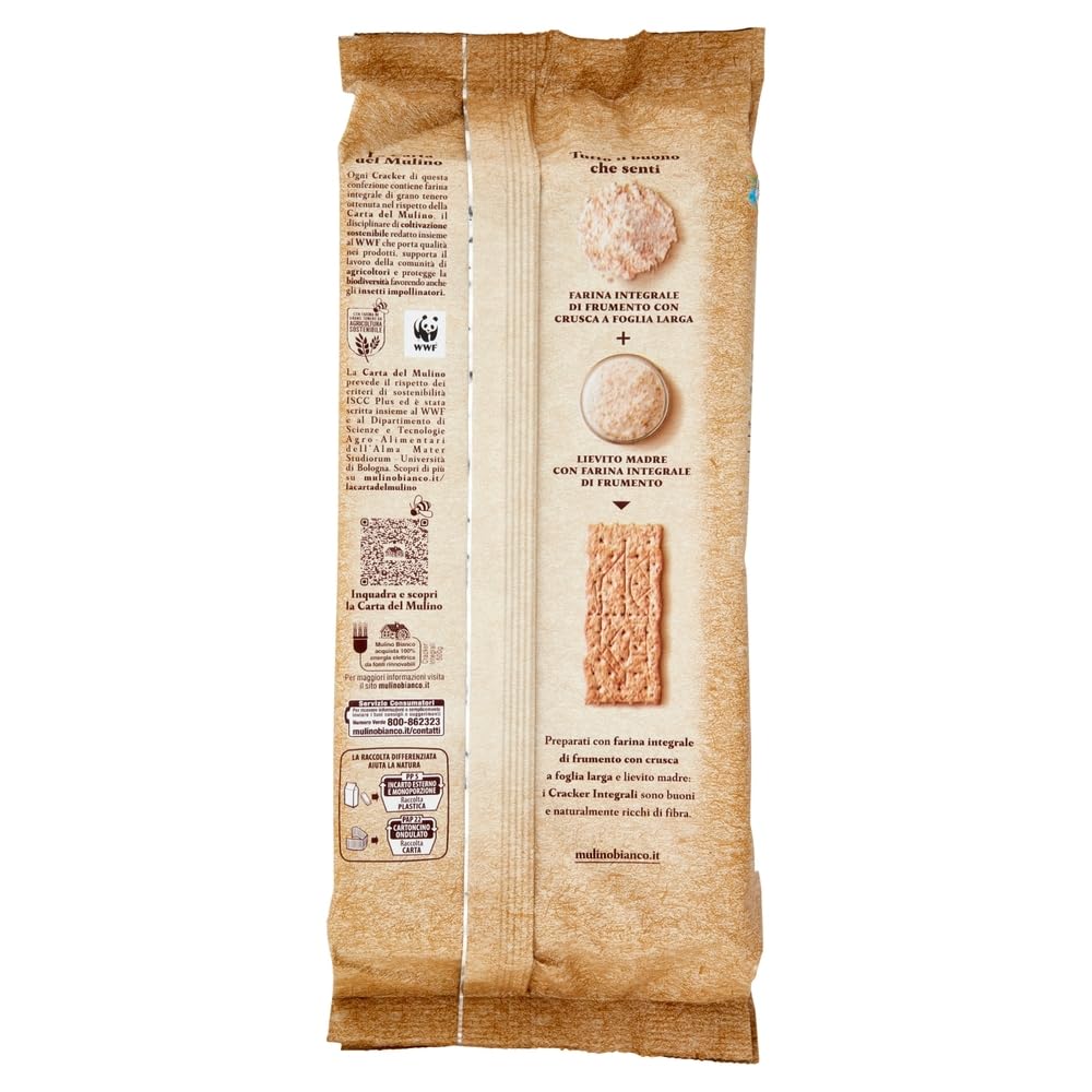 Mulino Bianco Cracker Integrali con Farina Sostenibile Ricchi di Fibre, Crackers à pleine farine, Riche en fibres, 3x 500g + Italian Gourmet polpa 400g