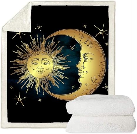Amazon Com Boho Sun Moon Stars Sherpa Fleece Blanket Soft Throw Microfiber Blanket For Couch Sofa Kids Women Adults Gift Kitchen Dining