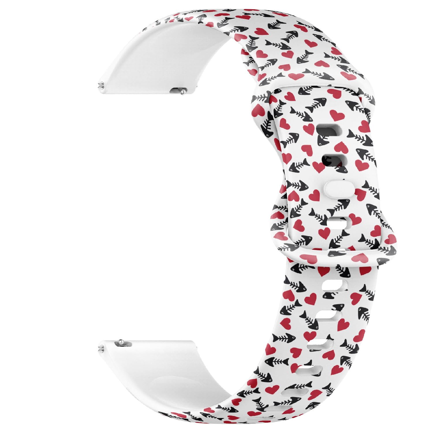 Compatible with Garmin Fenix 7/7 Pro, Fenix 6/6 Pro, Fenix 5/5 Plus, Epix (Gen2) / Epix Pro (Gen2), 22mm Sport Watch Band (Fish Skeleton Red Heart Simple) Silicone Soft Strap Bracelet