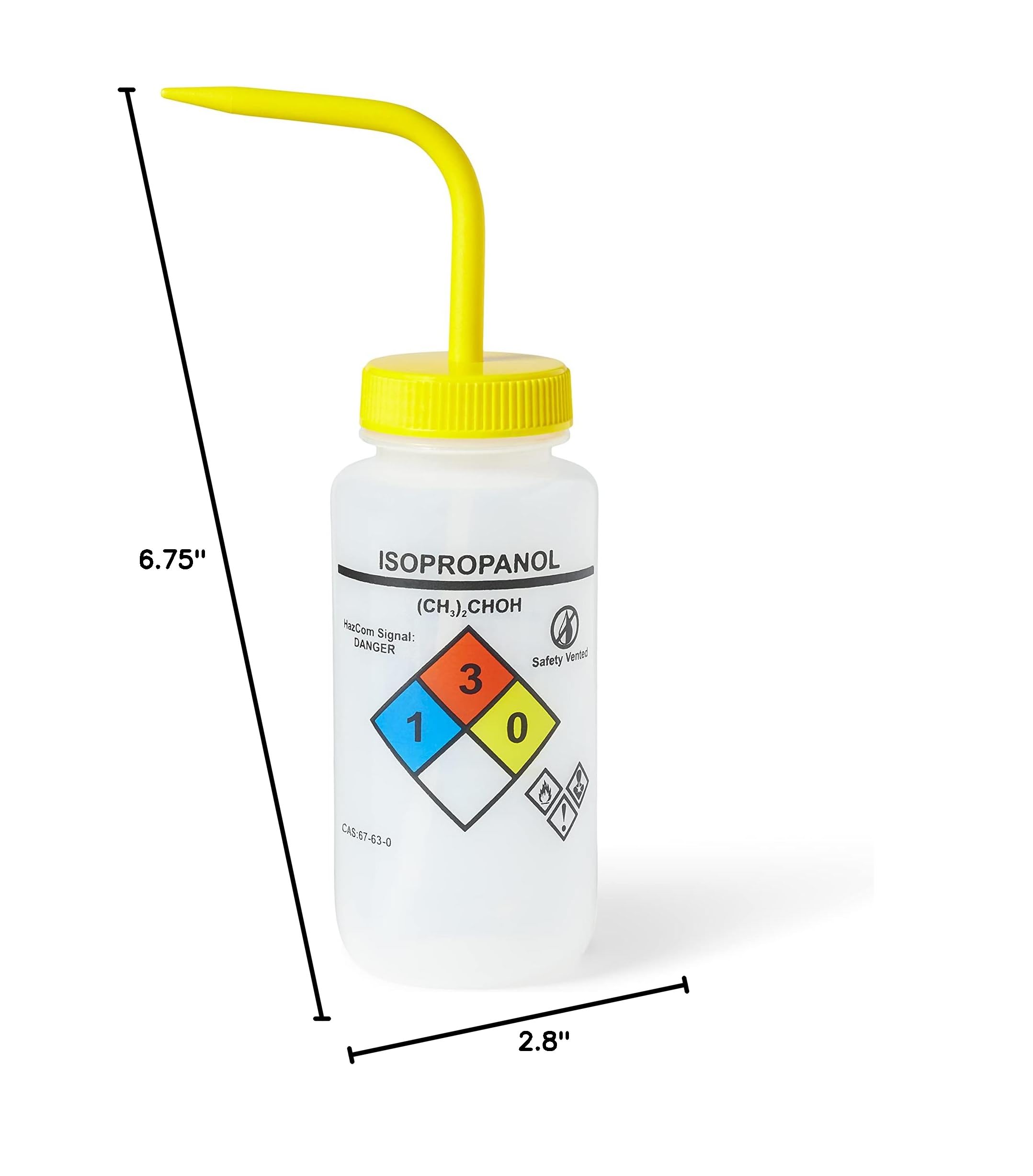United Scientific™ UniSafe™ Laboratory Grade Wide Mouth LDPE Vented Chemical Wash Bottle, Isopropanol, 500mL (16oz), 4-Color, Pack of 6